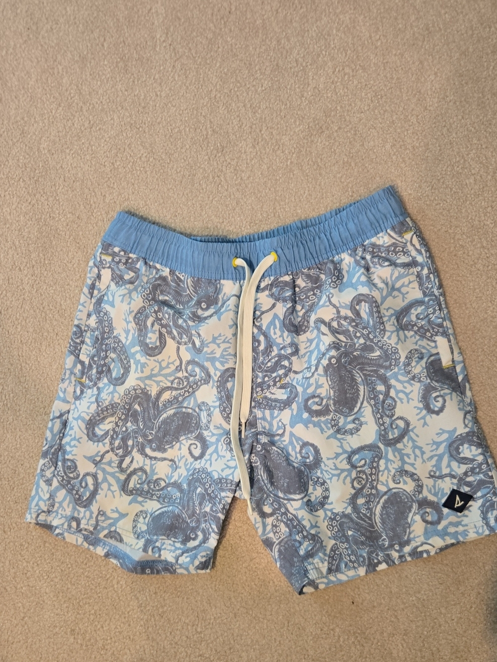Sperry Blue and White Octopus Print Swim Trunks